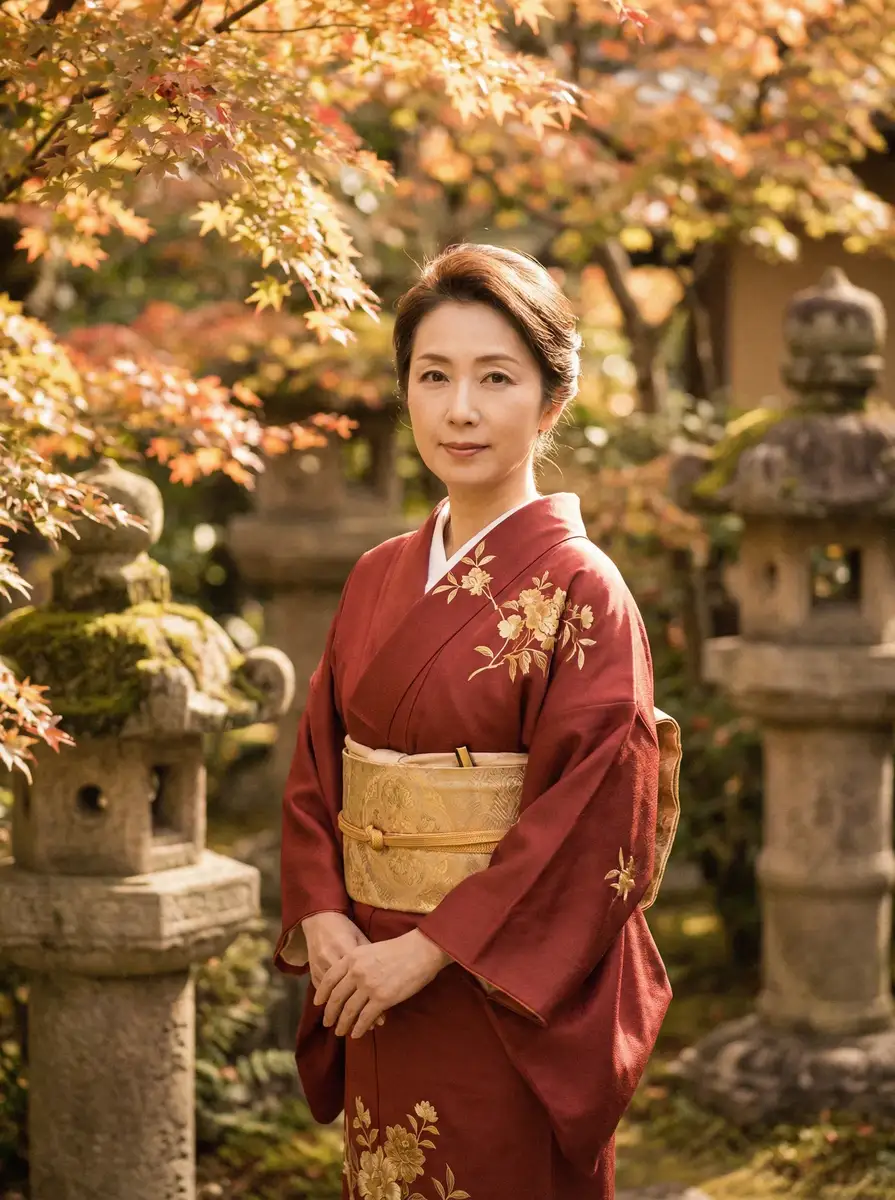 一位身穿暗红色和服的优雅 《里番》_里番最新地址 | 深度揭秘里番 在日式庭院中